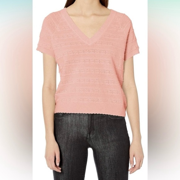 Joie Anoushka Ribbed Pointelle Short-Sleeve Eyelet Merino Wool Sweater Large - Picture 2 of 3